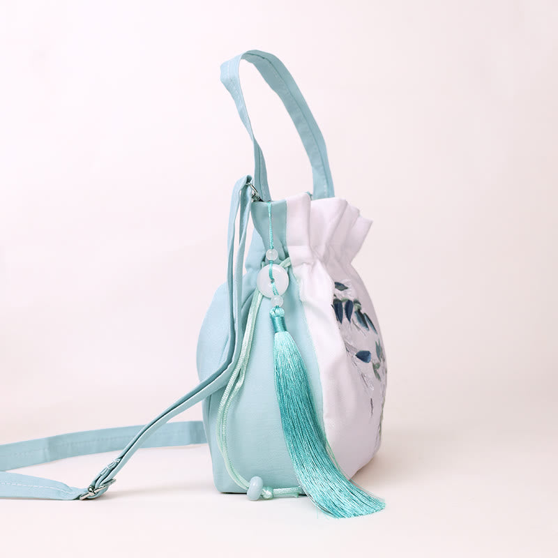 Buddha Stones Flores bordadas Wisteria Lily Algodón Lino Tote Bolso bandolera Bolso de hombro Bolso