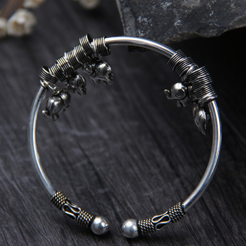 Brazalete de pulsera de fuerza de elefante de plata de ley 925 con Buddha Stones