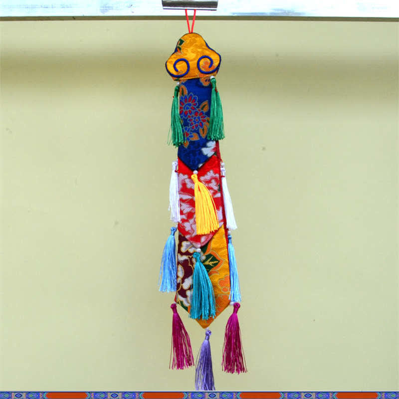 Flor de loto Ocho símbolos auspiciosos Meditación Iluminación Borlas coloridas Arte de pared