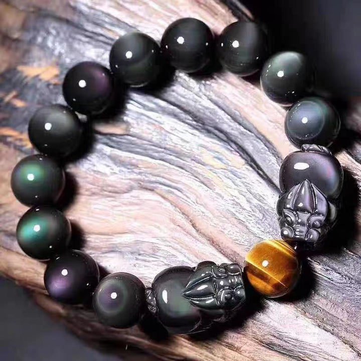 Pulsera curativa de obsidiana arcoíris FengShui PiXiu de Buddha Stones