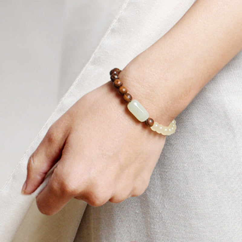 Pulsera de la abundancia de la suerte de sándalo de jade con Buddha Stones