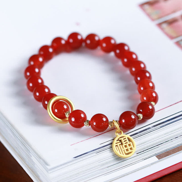 Pulsera de confianza con letras de bendición de ágata roja natural