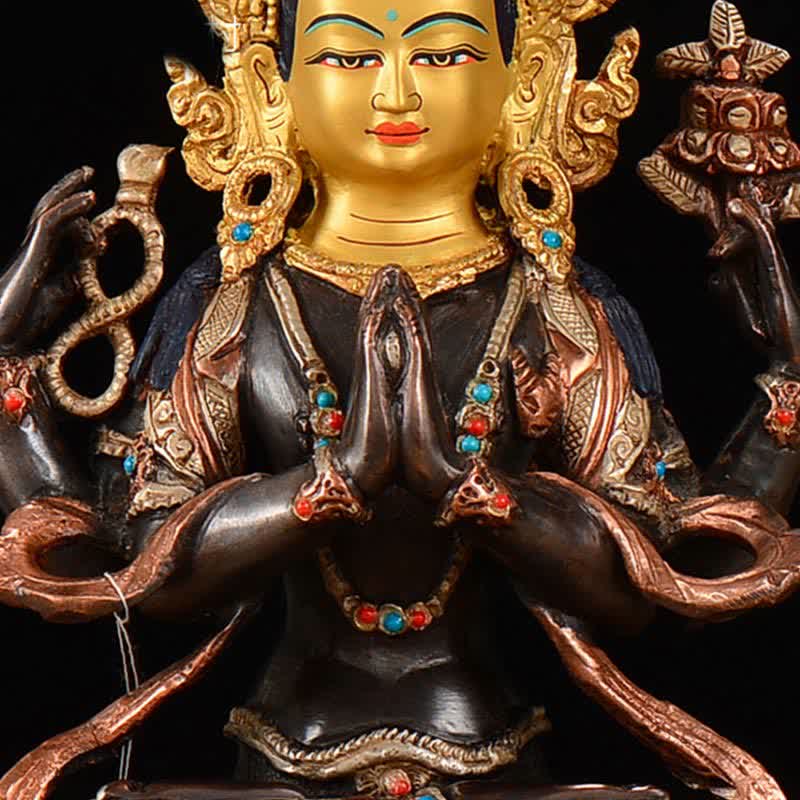 Decoración de estatua de cobre de protección Avalokitesvara de cuatro brazos Bodhisattva Chenrezig - image 8