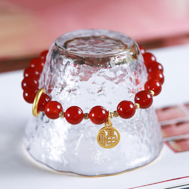 Pulsera de confianza con letras de bendición de ágata roja natural