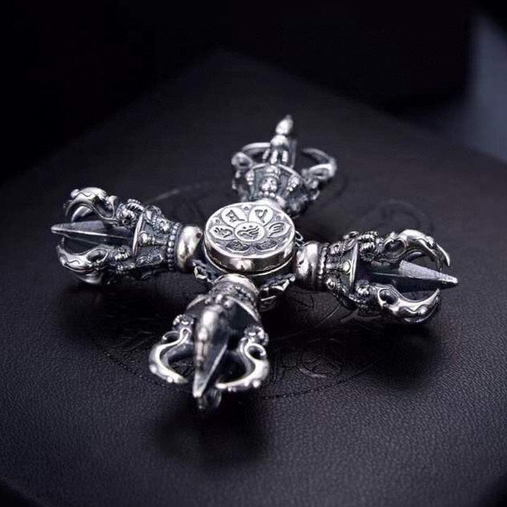 Colgante tibetano de plata de ley 925 con doble Dorje Vajra grabado poder espiritual - image 2