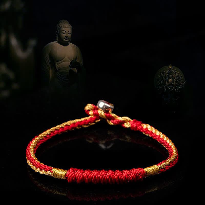 Pulsera de protección de cadena de suerte trenzada hecha a mano tibetana con Buddha Stones