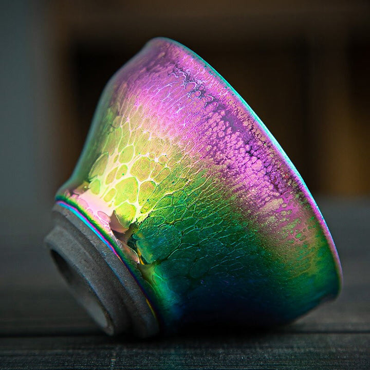 Taza de té de cerámica Jianzhan chino, hecha a mano, con Buddha Stones, arcoíris, Tenmoku, Kung Fu