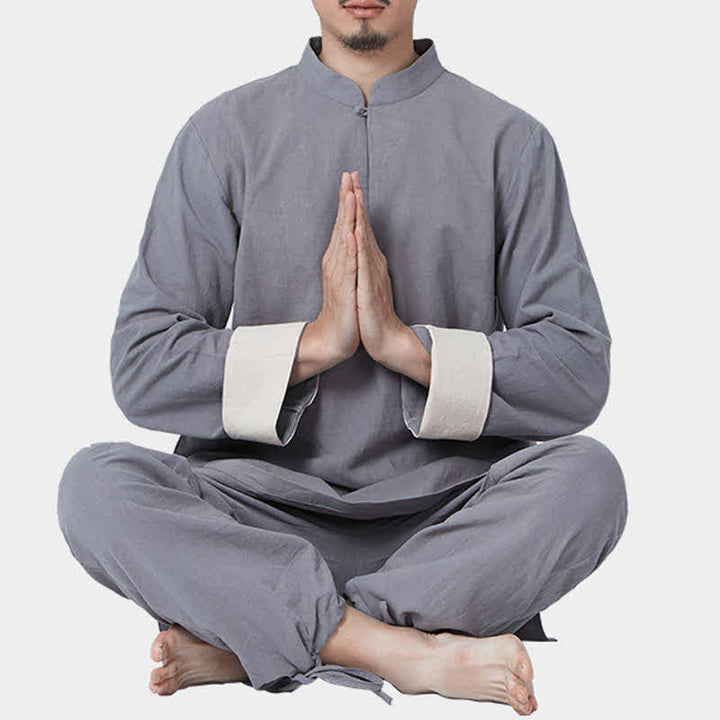 Conjunto de ropa de lino y algodón para hombre, meditación Zen espiritual, Buddha Stones, Yoga, práctica de oración