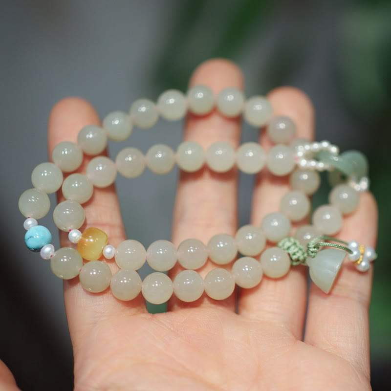 Pulsera de doble vuelta con doble hebilla de la paz y jade hetiano de plata de ley 925 con Buddha Stones