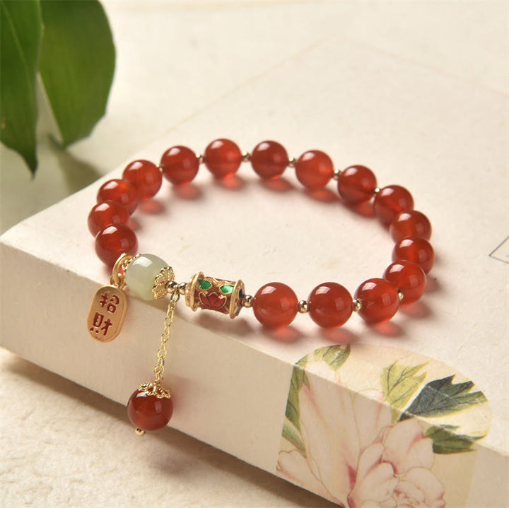 Pulsera con dije de bendición de la fortuna de confianza de Jade de ágata roja Natural