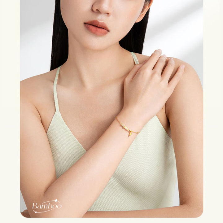 Pulsera de la suerte con hojas de circón de bambú y jade blanco chapada en oro de 18 quilates de plata de ley 925 con Buddha Stones - image 10