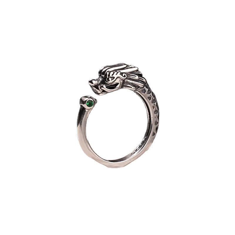 Anillo ajustable de fuerza de éxito con diseño de dragón vintage de Buddha Stones