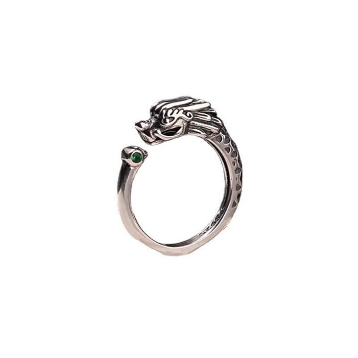 Anillo ajustable de fuerza de éxito con diseño de dragón vintage de Buddha Stones