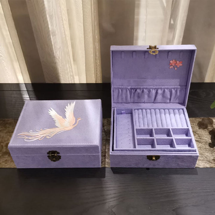 Caja organizadora de joyería de Fénix púrpura con Buddha Stones , caja de almacenamiento de joyería de dos capas, caja de franela