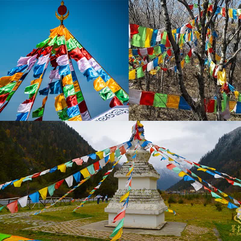 Bandera de oración tibetana de 5 colores con bendición de caballo de viento al aire libre, 20 unidades