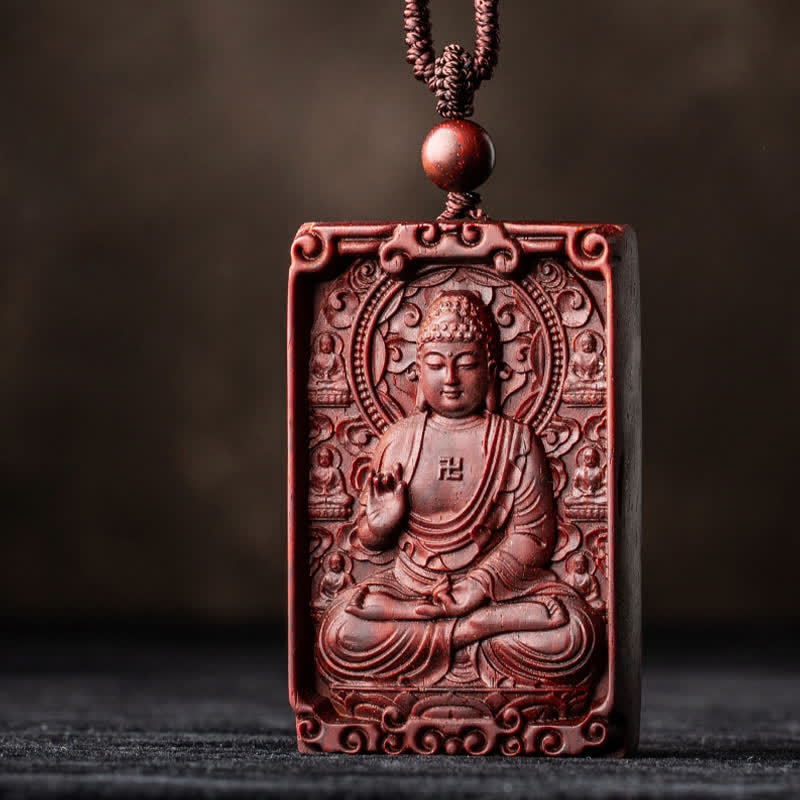 Colgante de collar de protección de sándalo rojo de hoja pequeña de Buda natal del zodiaco chino