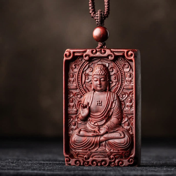 Colgante de collar de protección de sándalo rojo de hoja pequeña de Buda natal del zodiaco chino
