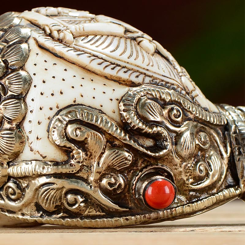 Decoración positiva de la riqueza de la concha de Buda Shankha grabada hecha a mano tibetana - image 5