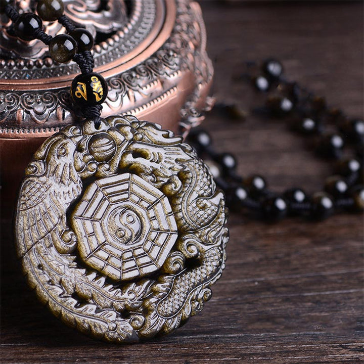 Colgante de collar de energía curativa de obsidiana dorada con Buddha Stones