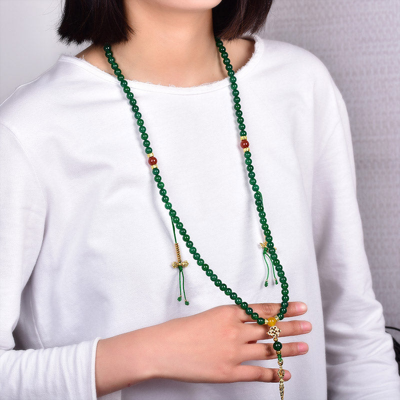 Buddha Stones 108 cuentas Ágata verde natural Pulsera de éxito Mala