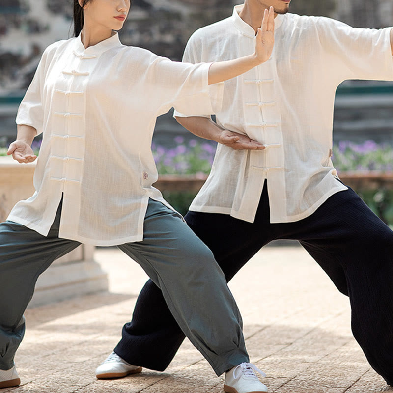 Buddha Stones Color sólido botón de rana meditación oración espiritual Zen Tai Chi Qigong práctica conjunto de ropa Unisex