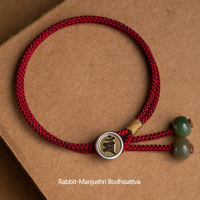 Pulsera de hilo rojo trenzado con Buddha Stones , Plata de Ley 925, hecha a mano, zodíaco chino, Buda natal, cian, Bodhi, protección de semillas - Bodhisattva Conejo-Manjushri (circunferencia de la muñeca: 14-18 cm) - image 6
