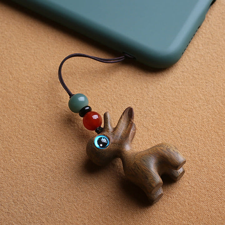 Buddha Stones Sándalo Hoja pequeña Sándalo rojo Madera de ébano Sándalo verde Mini ciervo de la suerte Tallado Protección Llavero Teléfono Colgante Decoración