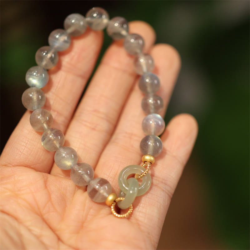 Pulsera curativa con hebilla de paz, piedra lunar Natural, Jade Heitan, Buddha Stones