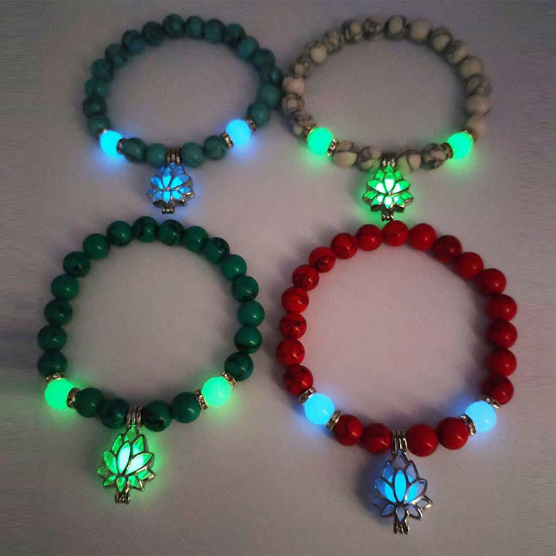 Pulsera de protección de loto con cuentas luminosas de piedra brillante turquesa tibetana de Buddha Stones