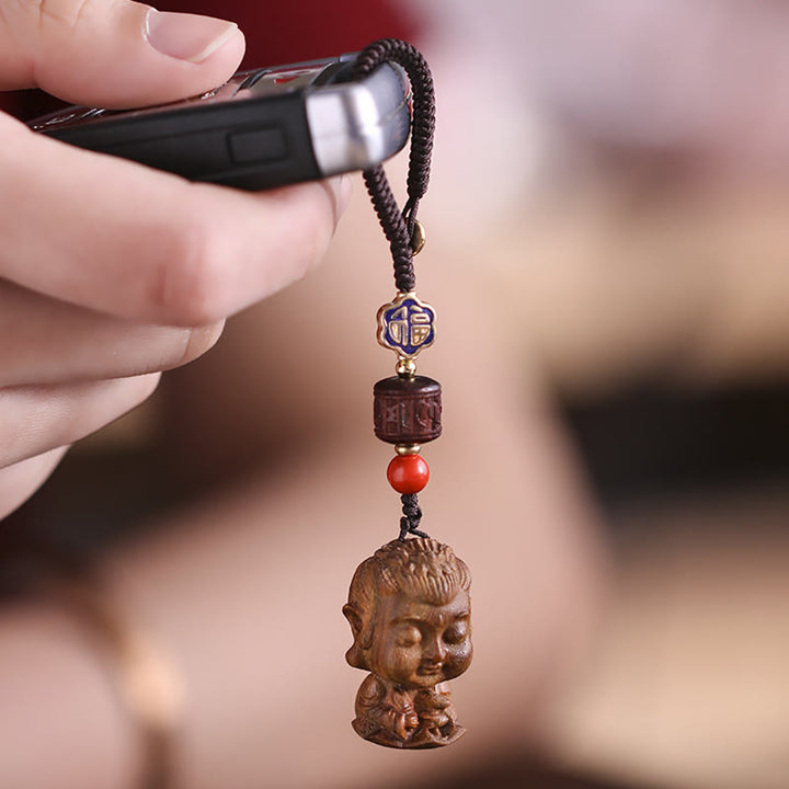 Llavero de la paz de Om Mani Padme Hum de sándalo verde del Buda natal del zodiaco chino