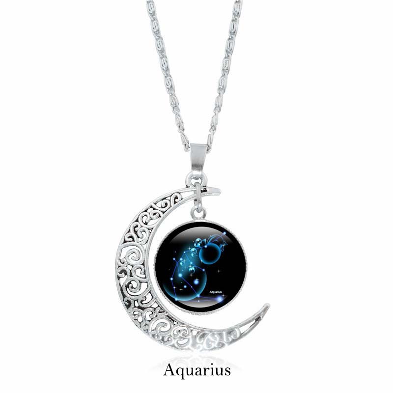 Colgante de cadena con collar de protección de la luna de las 12 constelaciones del zodíaco con Buddha Stones