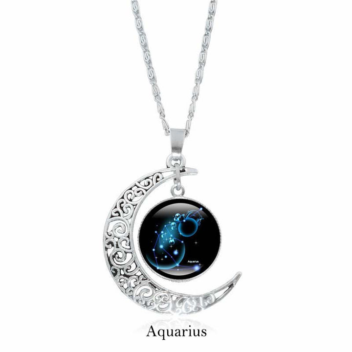 Colgante de cadena con collar de protección de la luna de las 12 constelaciones del zodíaco con Buddha Stones