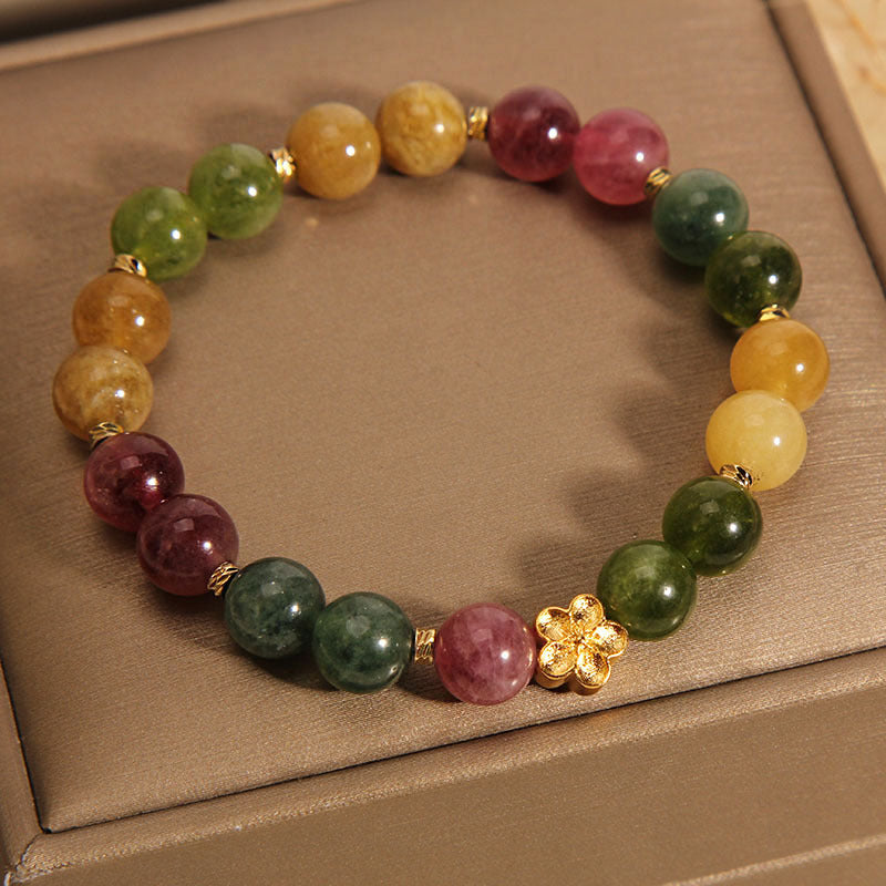 Pulsera Positiva De Flor Dorada De Turmalina Colorida Natural De Buddha Stones