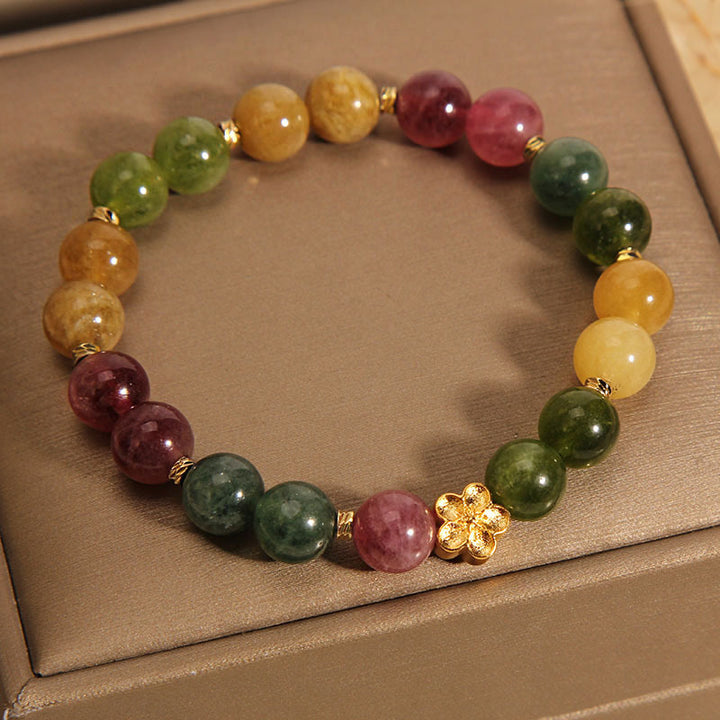 Pulsera Positiva De Flor Dorada De Turmalina Colorida Natural De Buddha Stones