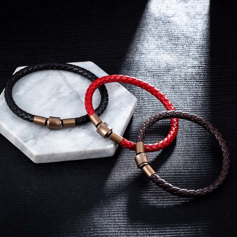 Pulsera de cuerda trenzada de la suerte con cuerda de cuero vintage de Buddha Stones