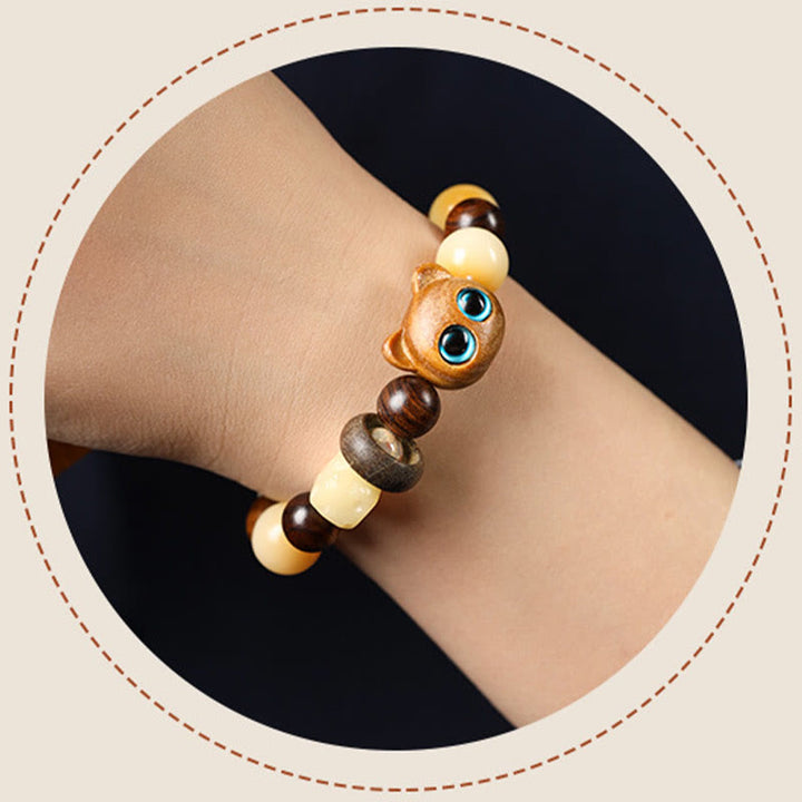Pulsera de la paz con Buddha Stones, semilla de Bodhi Natural, sándalo, cabeza de gato bonita de la suerte, garra de pata - image 11