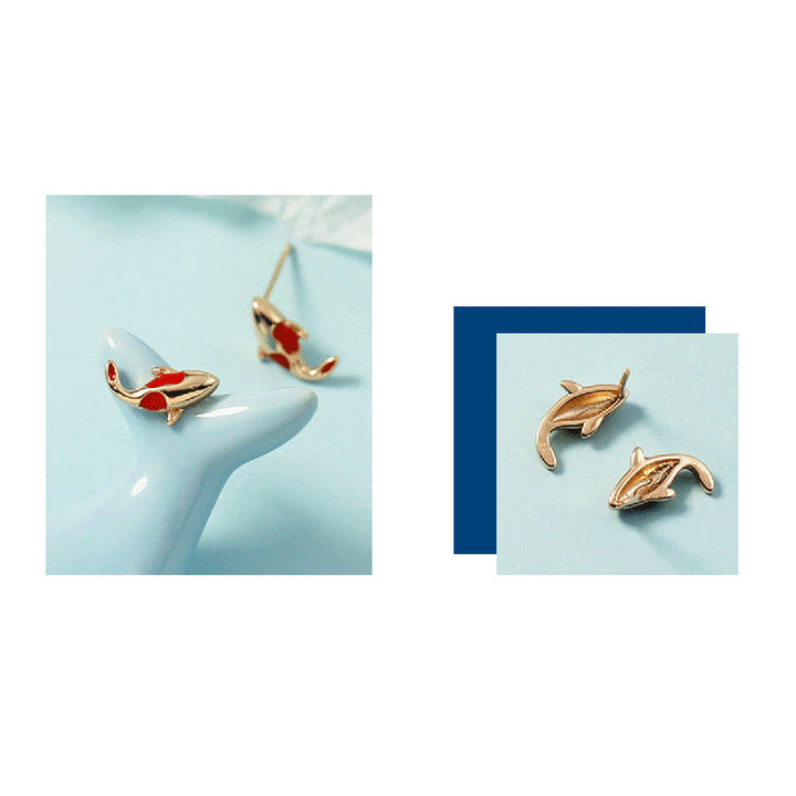 Juego de pendientes y pulsera de cuerda roja con colgante de collar de pez Koi de cobre con Buddha Stones