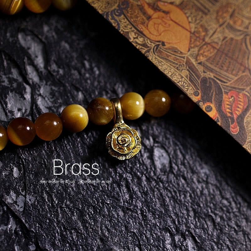 Pulsera con borlas de protección Dorje de cobre y ojo de tigre Natural, 108 cuentas de Mala , Buddha Stones