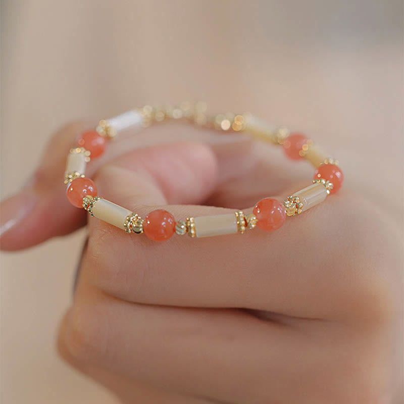 Pulsera de bendición de jade hetiano de ágata roja de piedra tridacna de Buddha Stones