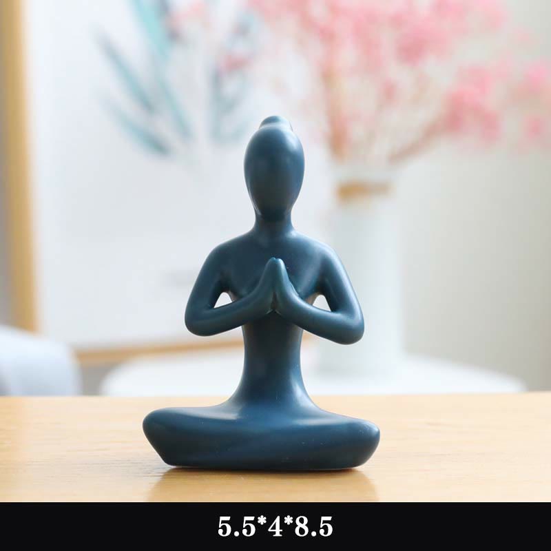 Decoración espiritual de la escultura de la estatuilla de la cerámica del ejercicio de la meditación del yoga abstracto - Azul - Orando - image 3