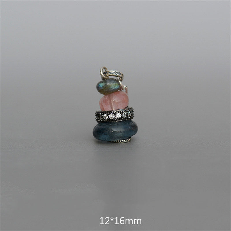 Collar con Buddha Stones Zen Cairn Labradorita con varios cristales - Colgante de piedra brillante negra y cuentas de cristal rosa de 12 x 16 mm - image 21