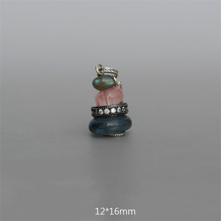 Collar con Buddha Stones Zen Cairn Labradorita con varios cristales - Colgante de piedra brillante negra y cuentas de cristal rosa de 12 x 16 mm - image 21