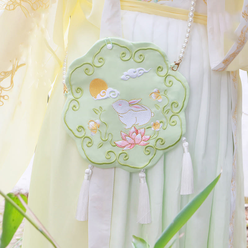 Buddha Stones suerte bordado loto Koi pez conejo flor Hanfu bolso bandolera bolso de hombro - Conejo Flor Verde - image 22