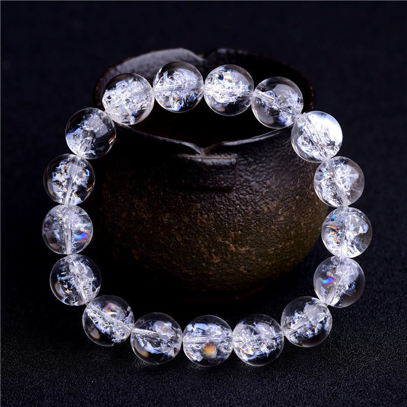 Pulsera curativa de protección de cristal blanco natural con Buddha Stones