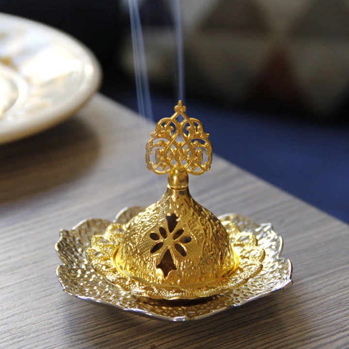 Posavasos con forma de hoja de oro, miniquemador de incienso espiritual de aleación de Metal