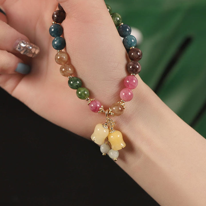 Pulsera de amor con cuentas de flores de turmalina colorida natural con Buddha Stones