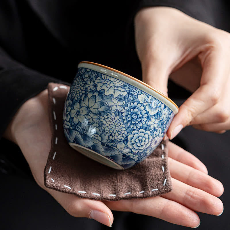 Tazas de té de cerámica con diseño de crisantemo, loto azul, flor de melocotón, Buddha Stones, tazas de té de Kung Fu