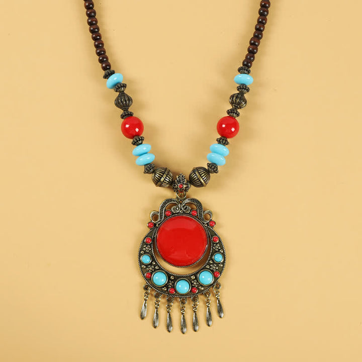 Accesorios para el cabello con borlas y cuentas retro tibetanas - Borla roja - image 8