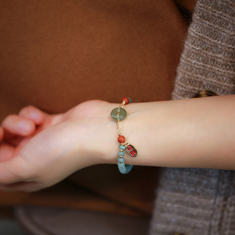 Pulsera de la suerte con hebilla de la paz, ágata roja, Jade Hetian Natural, Buddha Stones