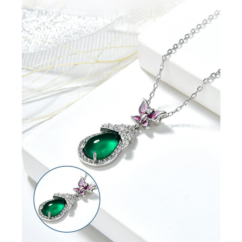 Colgante de plata de ley 925 con circonita y mariposa de Calcedonia Verde